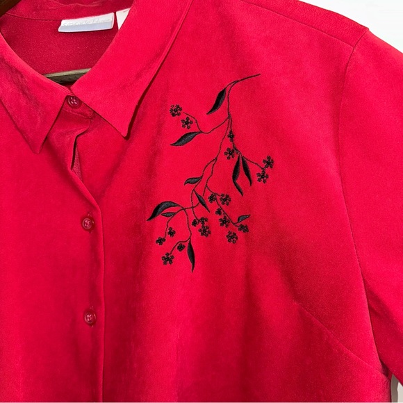 Cascade blue VTG beaded & embroidered red button-down top women L - Picture 4 of 10